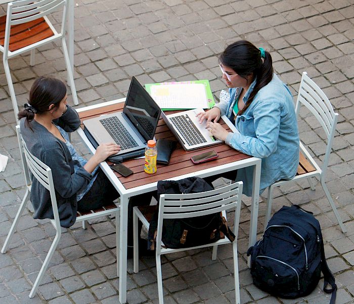 Estudiantes trabajan en un computador