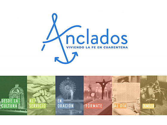 Foto con el logo de Anclados y las seis categorías principales del sitio web.
