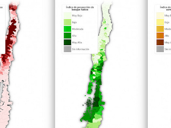 mapas de Chile con zonas en diferentes colores