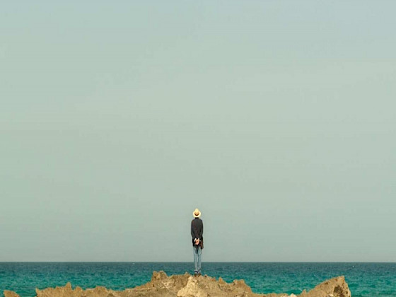 Una mujer, de espalda, observa el mar inmenso. Portada de la película "De repente, el paraíso" seleccionada en el Festival de Cannes 2019.
