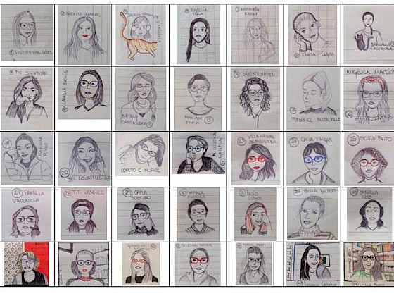 Dibujo con los rostros de más de una docena de alumnas de la UC.