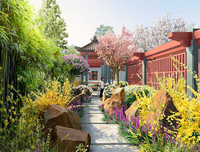 Imagen de render del proyecto de jardín de la nueva Casa Confucio UC.