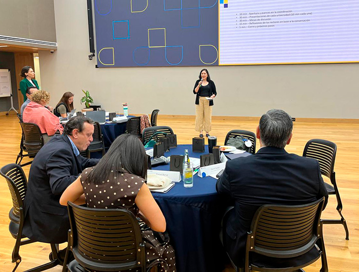 La directora de Sustentabilidad Maryon Urbina exponiendo en una sesión de La Tríada.