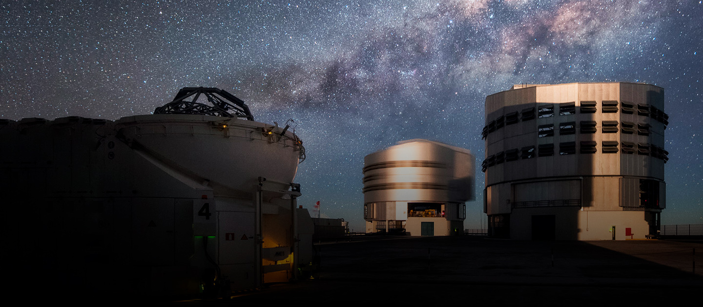 ESO observatories under the starry sky with the Milky Way, located in Chile’s Atacama Desert.