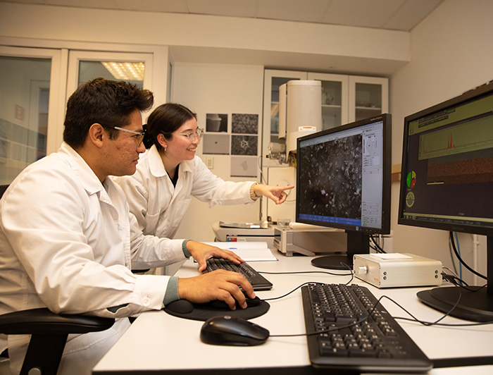 Investigadores observando una imagen en un computador